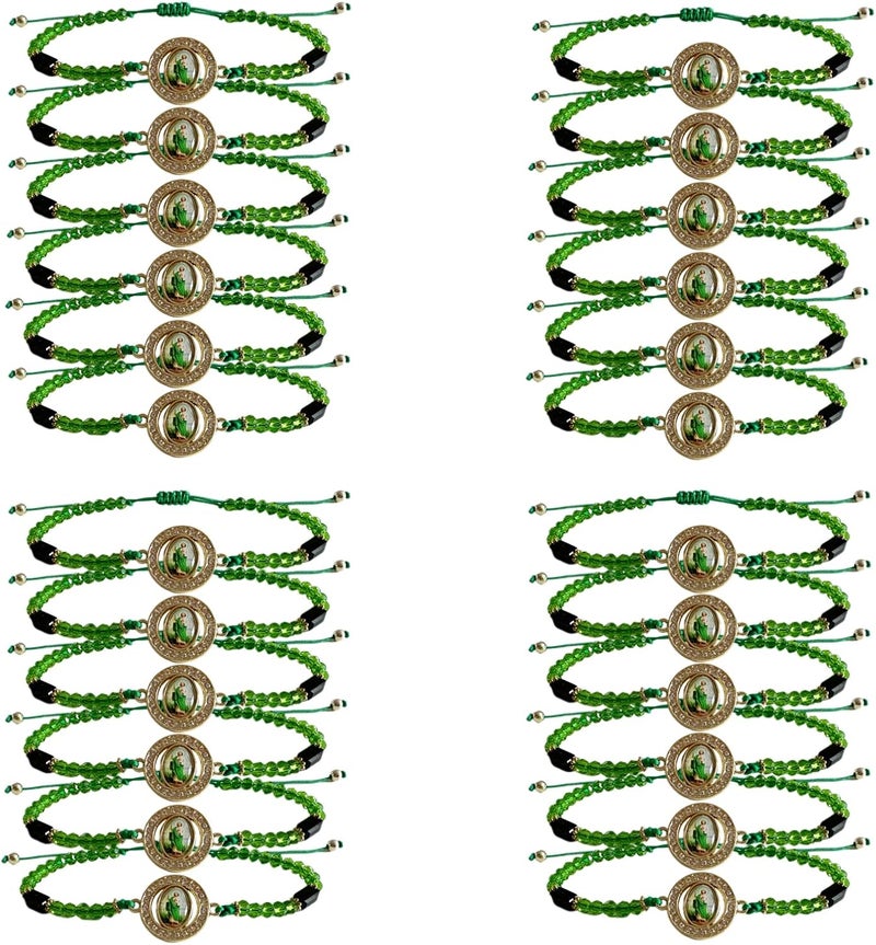Bovemee 24PCS Virgin Mary Bracelets，Green Saint Jude bracelet Rosary Handmade Mexican bracelets,Virgen de Guadalupe Bracelet San Judas Tadeo Gift For Men Women - Image 1